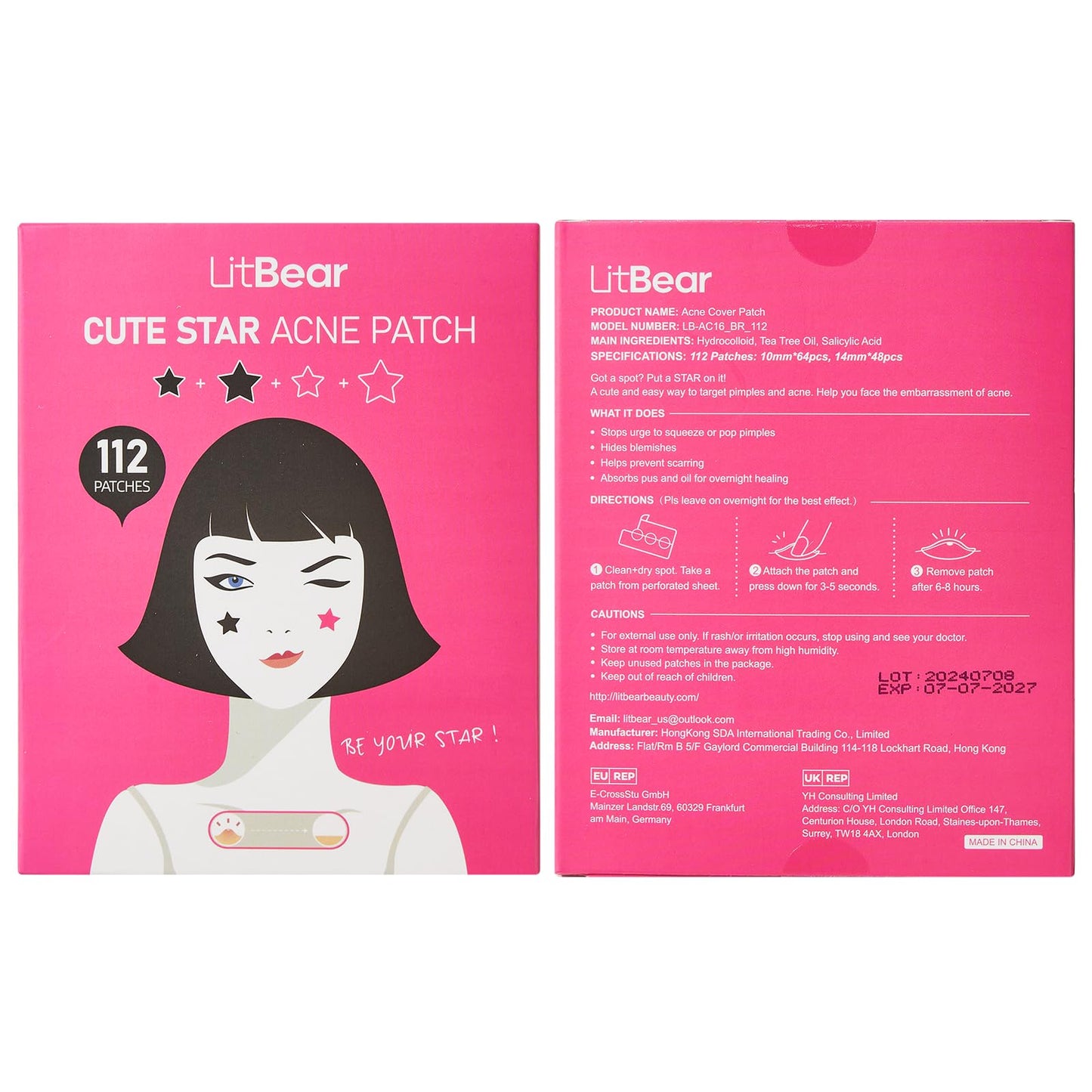 LitBear Acne Patch Pimple Patch, Black Star & Heart Shaped Acne Absorbing Cover Patch, Hydrocolloid Acne Patches For Face Zit Patch Pimple Sticker Acne Dots, Tea Tree Oil + Centella (108 Count)