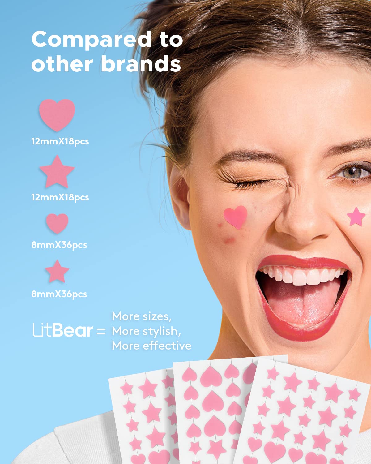 LitBear Acne Patch Pimple Patch, Black Star & Heart Shaped Acne Absorbing Cover Patch, Hydrocolloid Acne Patches For Face Zit Patch Pimple Sticker Acne Dots, Tea Tree Oil + Centella (108 Count)
