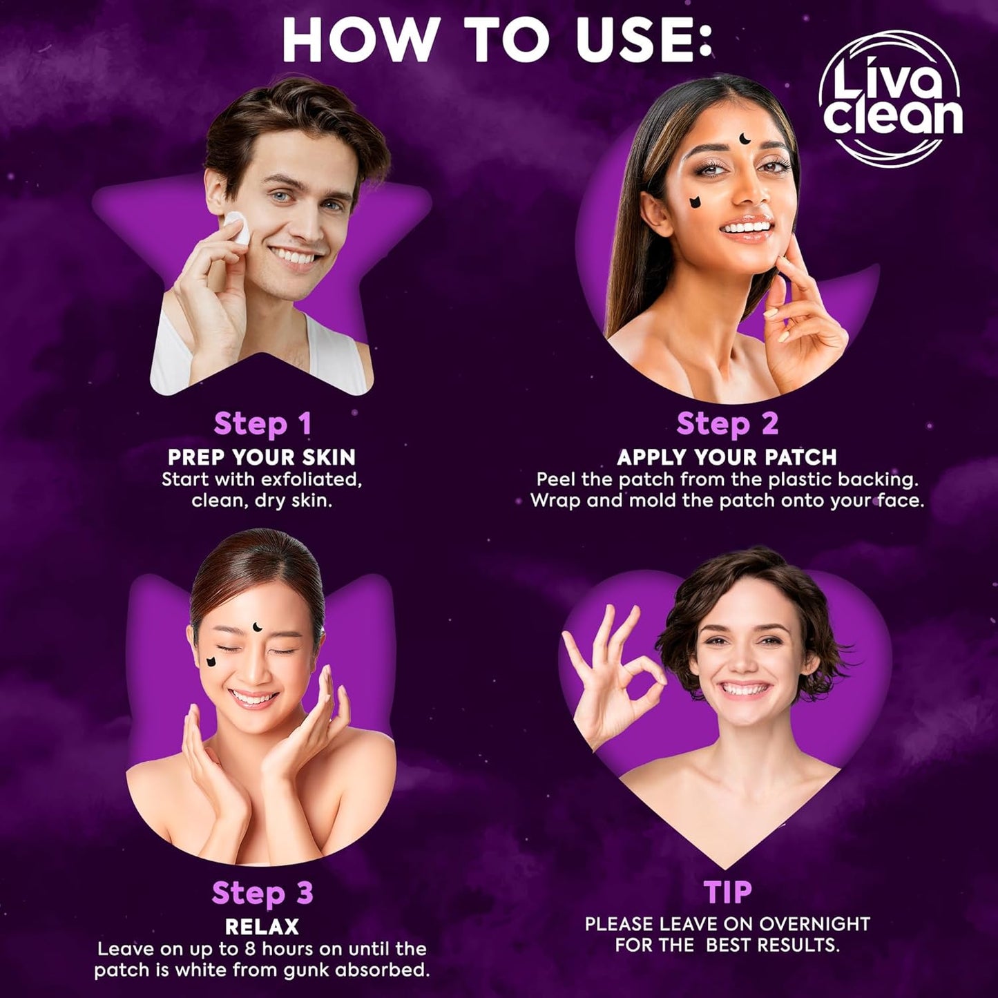 LivaClean 250CT Black Star Pimple Patches Midnight Magic w/Salicylic Acid & Tea Tree Oil - Pimple Patches for Face, Hydrocolloid Acne Patch, Cute Face Stickers, Zit Patch